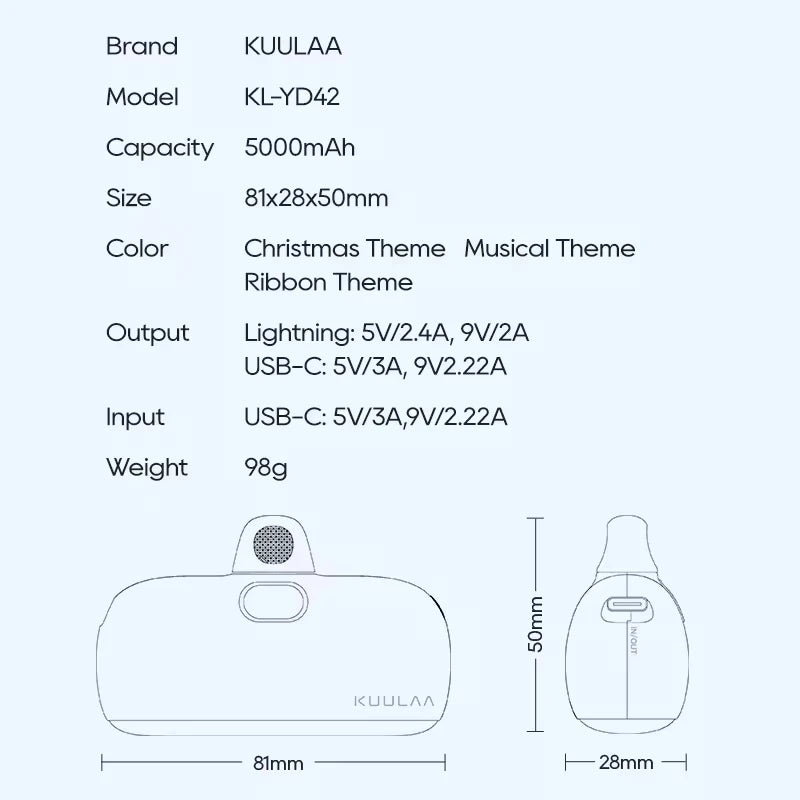 KUULAA 5000mAh Mini Portable Charger